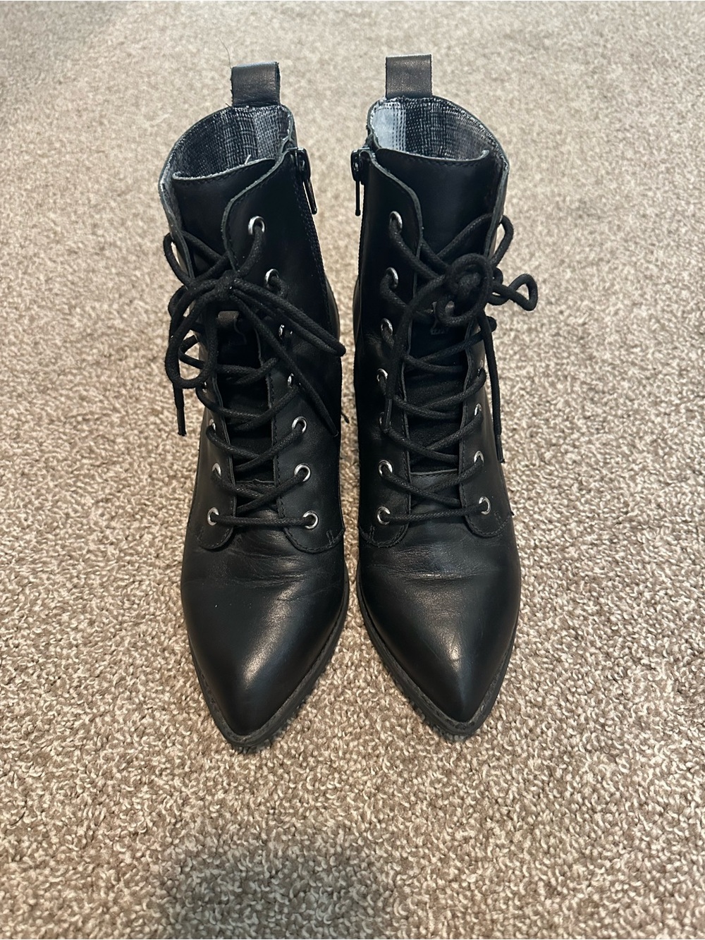 Seychelles Trench Black Leather Lace-Up Booties Size 6.5